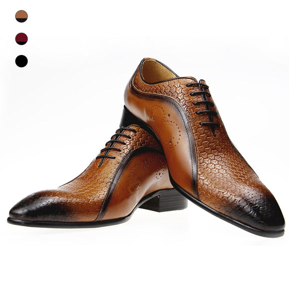Dress Men's Leather Genuine Office Luxury Pointed Formal Shoes For Lace Up office Wedding Breathable Zapatos Hombre Vestir Mart Lion   