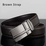 Men's Leather Belt Metal Automatic Belts for Men's Work Black Cow skin PU Mart Lion A11 BrownStrap 100cm 