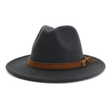 Fedora Hat Men's Women Brown Leather Belt Decoration Felt Hats Autumn Winter Imitation Woolen For Women British Style Felt Hat Mart Lion Dark gray 56-58cm 