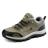 Hiking Shoes Outdoor Men's Sneakers Leather Winter Low-Top Plus Wool Men's Shoes Wear-Resistant Climbing Trekking Sports Mart Lion Green 38 CN