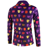 Purple Cute Suits Men's Heart Cup Print Blazer Slim Masculimo Vinatge Dress Club Suit Jackets Homme Mart Lion   