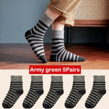 5pair Winter Thick Socks Men Super Thicker Solid Sock Striped Merino Wool Rabbit Against Cold Snow Winter Warm Mart Lion style 02 army green  