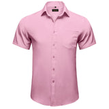 Summer Short Sleeve Shirts for Men's Single Pocket Standard Fit Button Down Purple White Solid Cotton Casual Shirt Mart Lion CY-2414 L 