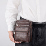 Men's Genuine Leather Crossbody Shoulder Bags Tote Messenger Bag  Leather fanny pack Mart Lion   