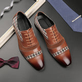 Men Brogue Shoes Brown Black Patchwork Fabric Lace-up Breathable Dress Casual Mart Lion Brown 38 