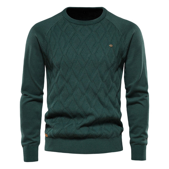 Argyle Basic Men's Sweaters Solid Color O-neck Long sleeve Knitted Pullover Winter Warm Mart Lion green Size S 55-65kg 