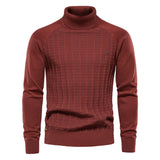 Solid Color Knitted Turtleneck Men's Sweater Cotton Warm Pullover Winter Casual Mart Lion red Size S 55-65kg 