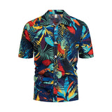 Men's Short Sleeve Hawaiian Shirt Colorful Print Casual Beach Hawaiian Shirt Mart Lion 03 blue Asian size 2XL 