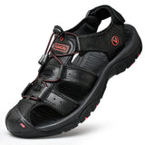 Men Sandals Breathable Summer Outdoor Shoes Genuine Leather Tactical Trekking Casual Gladiator Mart Lion black 38 