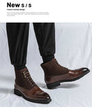 Brown Men's Short Boots Flock Lace-up Ankle Strap Fleeces Black Handmade Ankle De Hombre Mart Lion   