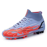 Football Boots Men's Futsal Shoes  Kids Tf Fg High Top Artificial Grass Studded Anti Slip Mart Lion Purple cd Eur 33 