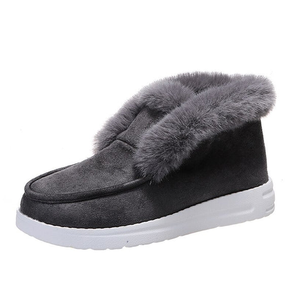 Ladies Ankle Boots Women Winter Warm Plush Fur Snow Suede Leather Shoes Ladies Slip on Female Footwear Mart Lion Gray 35 