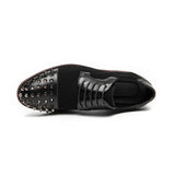 Men's Shoes Punk Rivet Black Lace-up Breathable Casual Handmade Dress Mart Lion   