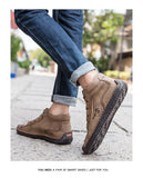 Men Handmade Leather Shoes Comfy Ankle Boots Hand Stitching Casual  Loafers Soft Sole Breathable Flats Mart Lion   