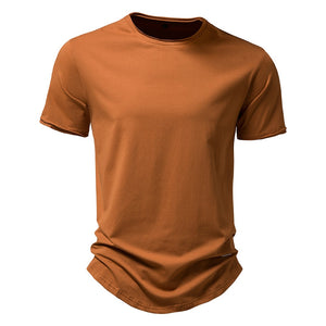 Outdoor Casual T-shirt Men's Pure Cotton Breathable Crew-Neck Short Sleeve Mart Lion Brown EU size S 