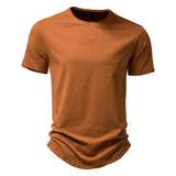 Outdoor Casual T-shirt Men's Pure Cotton Breathable Crew-Neck Short Sleeve Mart Lion Brown EU size S 