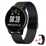 Smart Watch Round Waterproof Smartwatch Men's Women Fitness Tracker Blood Pressure Monitor for Android IOS Smart Clock Mart Lion Mesh belt black  