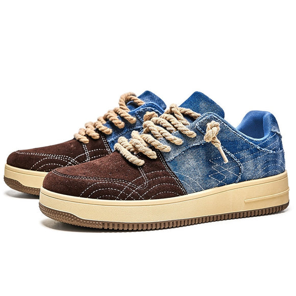 Men's Canvas Shoes Vintage Denim Vulcanized Sneakers Espadrilles Platform Casual Sneakers Mart Lion Blue K002 39 