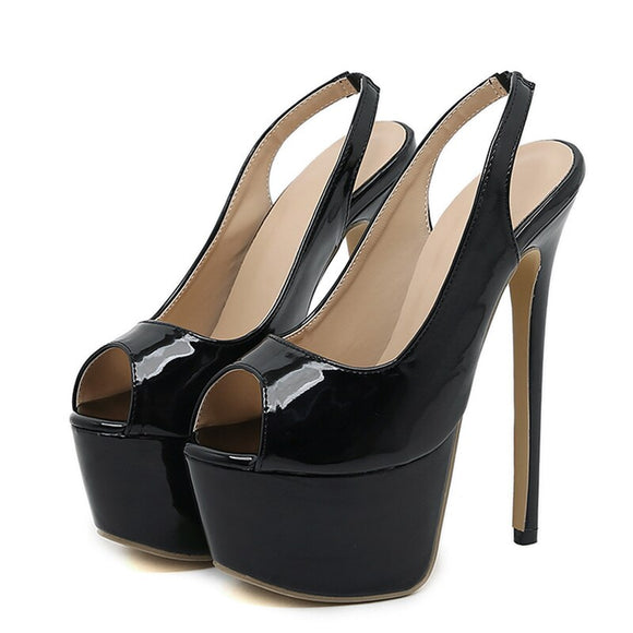  Liyke Black High Heels 16CM Women Shoes Cozy Patent Leather Peep Toe Platform Pmups Escarpins Femmes Talons Mart Lion - Mart Lion