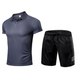 Men's Tracksuit Sportswear Suit T-Shirt and Shorts Pants Gym Equipment Clothing Football Training Set Jogging Running Mart Lion Grey Set M 