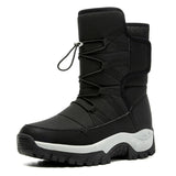 Warm Plush Snow Boots Men's Lace Up Casual High Top Waterproof Winter Anti-Slip Ankle Army Work Mart Lion Black Plush 219 5.5 
