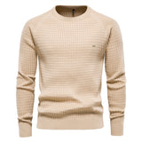 100% Cotton Men's Sweaters Soild Color O-neck Mesh Pullovers Winter Autumn Basic Sweaters Mart Lion khaki EUR S 60-70kg 