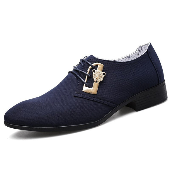 Black Lace Up Oxfords Dress Shoes Pointed Toe Canvas Dress Formal Casual Driving Loafers Mart Lion Blue 38 