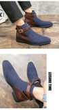 Men's Short Boots Buckle Strap Mixed Colors Blue Brown Shoes Handmade Ankle Mart Lion   