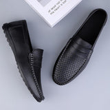 Leather Men's Breathable Driving Shoes Luxury Formal Men's Loafers Moccasins Lazy Flats Black - Mart Lion