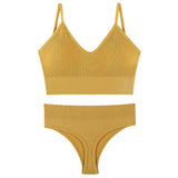 Women Underwear Set Open Back Bra Sport Bras Thong Wirefree Bralette Crop Top Seamless Lingerie Set Low Waist G-String Mart Lion yellow M 