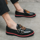 Men Monk Loafers PU Solid Color Round Toe Double Buckle Exquisite Embroidery Dress Shoes - MartLion