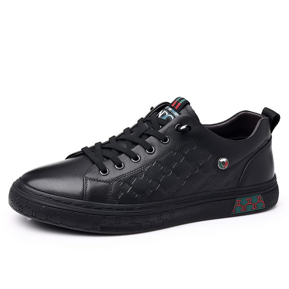 Men's Casual Shoes Designer Luxury Knurling Genuine Leather Flats Skateboard Street Sneakers Mart Lion Black 38 
