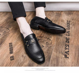 Men Loafers Blue Brown Metal Decoration Classic Slip-on Dress Shoes - MartLion