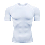 Compression Running Shirts Men's Dry Fit Fitness Gym Men Rashguard T-shirts Football Workout Bodybuilding Stretchy Clothing Mart Lion White short sleeve S 