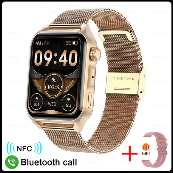 Smart Watch Men's Screen Always Display The Time Bluetooth Call IP68 Waterproof Women For Huawei Mart Lion Mesh Belt Gold  