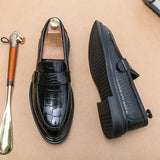 Brown Loafers Men Crocodile Pattern Breathable Slip-On Casual Shoes Zapatos De Hombre Mart Lion black 38 