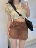  Skirt Basic Belted Low Waist Black mini Skirt Woman Harajuku Korean Denim Skirts Mart Lion - Mart Lion