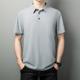 Polo Shirts for Men's Summer Short Sleeve Button Solid Tops Casual Slim Trend Good Tees Hommes Clothing Mart Lion Gray M 