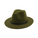 Fedora Hat Black Leather Belt Ladies Hat Decoration Felt Hats For Women Wool Blend Simple British Style Men's Panama Hat Mart Lion ArmyGreen One Size 