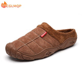 Men's Slippers Home Winter Indoor Warm Shoes Thick Bottom Plush Waterproof Leather House Slippers Cotton Mart Lion   