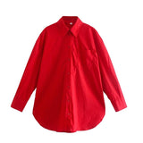 Green Women's Oversize Shirt 100% Cotton Blouse Autumn Casual Basic Top Long Sleeve Loose Beautiful Blouses Mart Lion Red S 