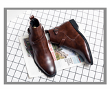 Men's Ankle Boots Brown Black Buckle Strap Classic Shoes with Zapatillas Hombre Mart Lion   