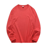 100% Cotton Long SleeveT Shirt Casual Basic Loose Tshirt Women Summer Oversized Solid Tees Korean Female Tops Mart Lion Iron red S (45-50KG) 