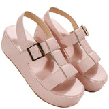 Summer Platform Wedge Strappy Sandals Women Round Toe Cross Tied Height Increase Open Toe Mart Lion   