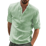 KB Men's Casual Blouse Cotton Linen Shirt Loose Tops Long Sleeve Tee Shirt Spring Autumn Casual Handsome Mart Lion Green US S 50-60 KG 