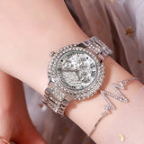 Top Women Watches Ladies  Quartz Full Rhinestone Wristwatches Relogio Feminino Mart Lion Silver  