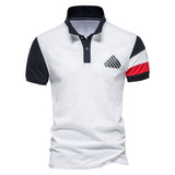 Cotton Polo Shirts Men's Summer with Short Sleeve Stand Collar Patchwork