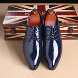 Classic Retro Brogue Shoes Patent Leather Men's Lace-Up Dress Office Party Wedding Oxfords Mart Lion Blue 37 China