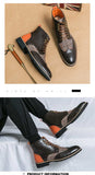 Brown Men Short Boots Lace-up SquareToe Ankle Strap Gingham Handmade Ankle Boots Cowboy Boots - MartLion