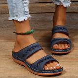 Women Sandals Orthopedic Slippers Open Toe Summer Shoes Vintage Low Heels Platform Corrector Sponge Walking Mart Lion navy 35 